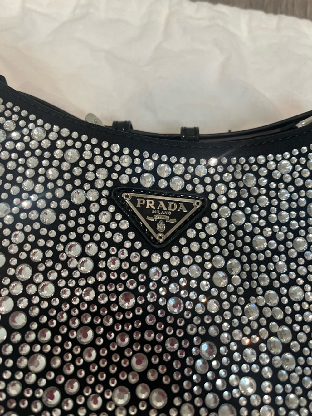Prada Black and White Crystal-Embellished Shoulder Bag - Picture 3 of 5